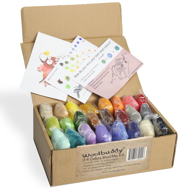 Woolbuddy Felting Wool Kit - 24 Vibrant Merino Wool Colors for Needle Felting, Wet Felting, and Crafts - Image 3